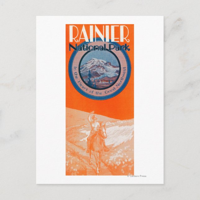 Mount Rainier Poster - Horseback Riding Postcard (Front)