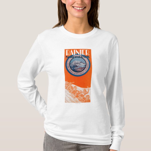 Mount Rainier Poster - Sledding T-Shirt (Front)