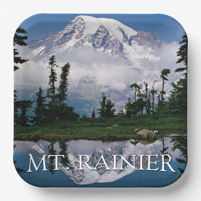 Mount Rainier | Reflection in a Mountain Pond Paper Plate (Front)