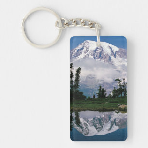 Mount Rainier relected in a mountain tarn Keychain