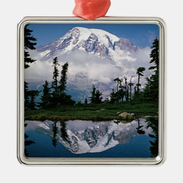 Mount Rainier relected in a mountain tarn Metal Ornament (Front)