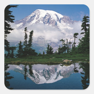 Mount Rainier relected in a mountain tarn Square Sticker