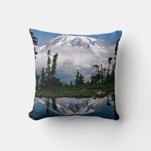 Mount Rainier relected in a mountain tarn Throw Pillow