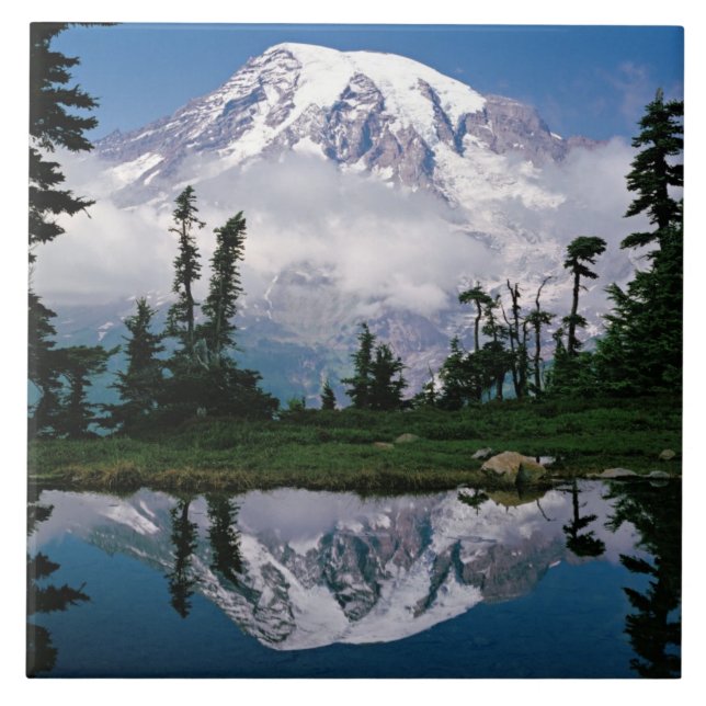 Mount Rainier relected in a mountain tarn Tile (Front)