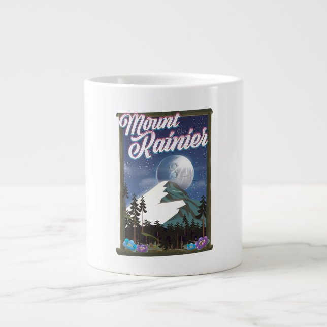 Mount Rainier vacation poster. Large Coffee Mug (Front)
