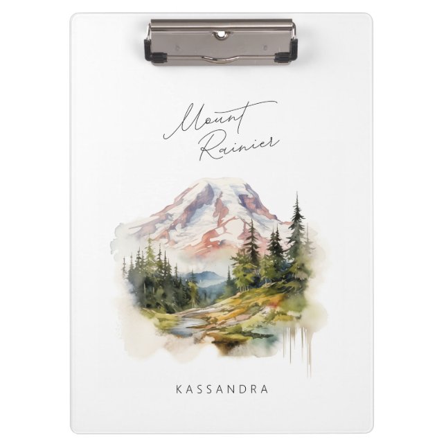 Mount Rainier Washington PNW Watercolor Style Clipboard (Front)