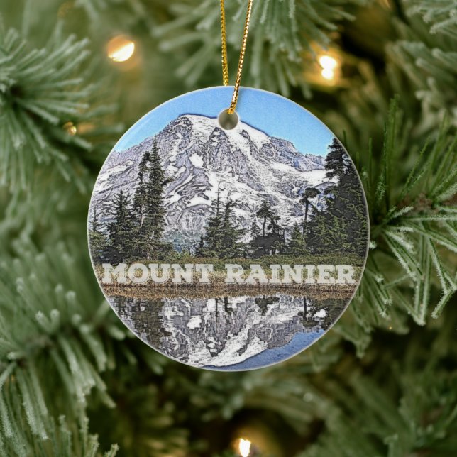Mount Rainier Washington State Christmas Holiday Ceramic Ornament (Tree)