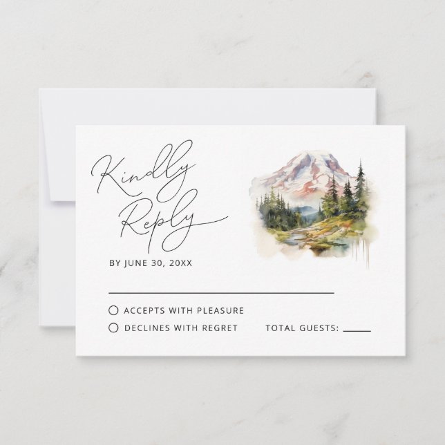 Mount Rainier Washington Watercolor RSVP  Card (Front)