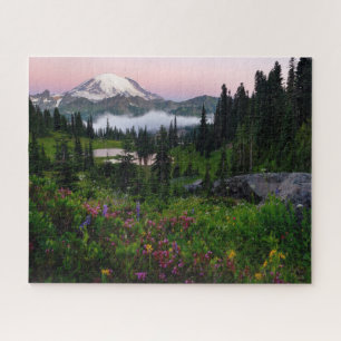 Mount Rainier with Summer Wildflowers and Lake Jigsaw Puzzle