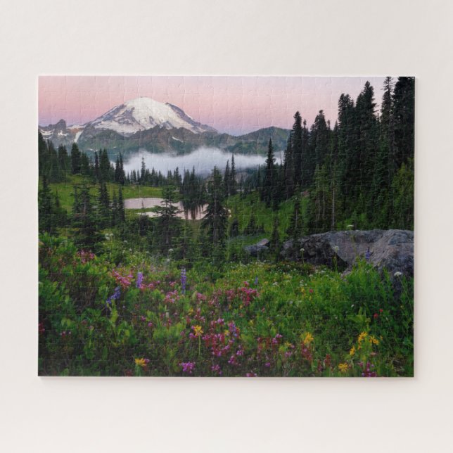Mount Rainier with Summer Wildflowers and Lake Jigsaw Puzzle (Horizontal)