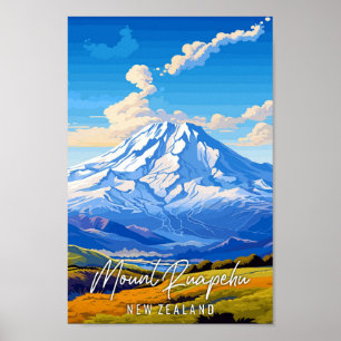Mount Ruapehu New Zealand vintage travel  Poster
