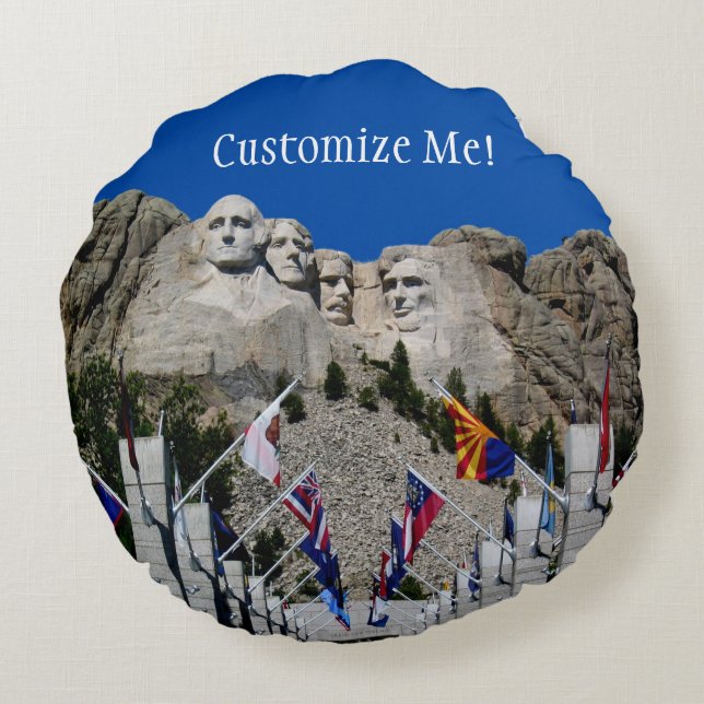 Mount Rushmore Customizable Photo Souvenir Round Pillow (Back)