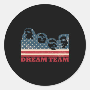 Mount Rushmore Dream Team Patriotic Usa Flag Ameri Classic Round Sticker