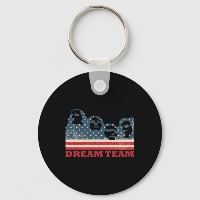 Mount Rushmore Dream Team Patriotic Usa Flag Ameri Keychain (Front)