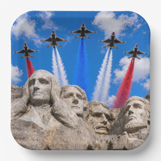 Mount Rushmore Fighter Jet Flyover Paper Plate (Front)