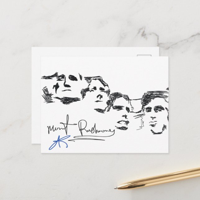 Mount Rushmore National Memorial Line Drawing Postcard (Front/Back In Situ)