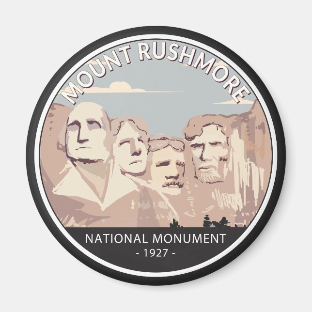 Mount Rushmore National Monument Retro Circle Magnet (Front)