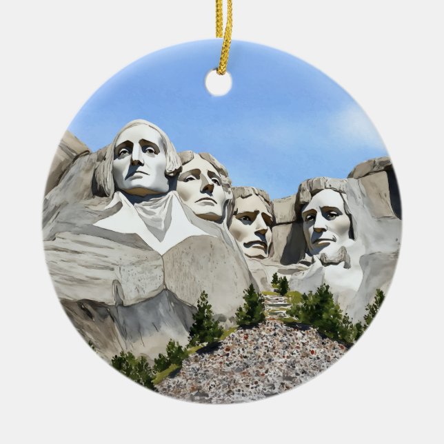Mount Rushmore Watercolor Ceramic Ornament (Front)