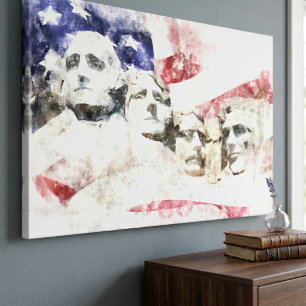 Mount Rushmore Watercolor with American Flag Canvas Print