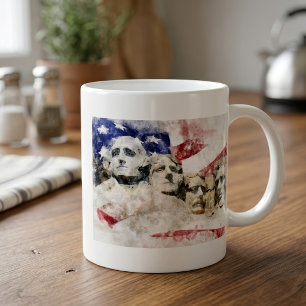 Mount Rushmore Watercolor with American Flag Coffee Mug