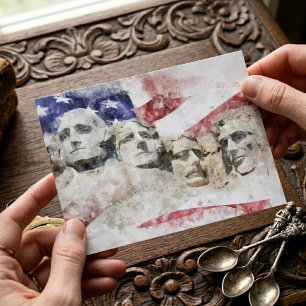 Mount Rushmore Watercolor with American Flag Postcard