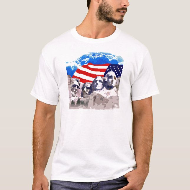 Mount Rushmore with American Flag T-Shirt (Front)