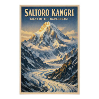 Mount Saltoro Kangri, India, in a classic retro Poster