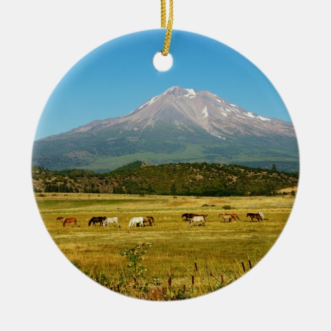Mount Shasta Horse Herd Ceramic Ornament (Front)