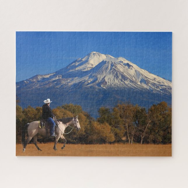 MOUNT SHASTA WITH HORSE AND RIDER JIGSAW PUZZLE (Horizontal)