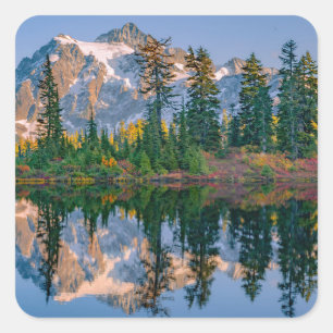 Mount Shuksan mirrored in Reflection Lake Square Sticker