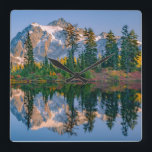 Mount Shuksan mirrored in Reflection Lake Square Wall Clock<br><div class="desc">Mount Shuksan is mirrored in Reflection Lake at Mount Baker NRA on an autumn afternoon in the North Cascades of Washington,  Whatcom County,  Washington,  USA</div>