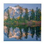 Mount Shuksan mirrored in Reflection Lake Tile<br><div class="desc">Mount Shuksan is mirrored in Reflection Lake at Mount Baker NRA on an autumn afternoon in the North Cascades of Washington,  Whatcom County,  Washington,  USA</div>