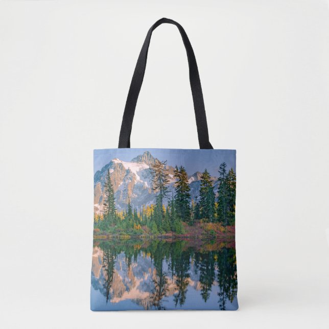 Mount Shuksan mirrored in Reflection Lake Tote Bag (Front)