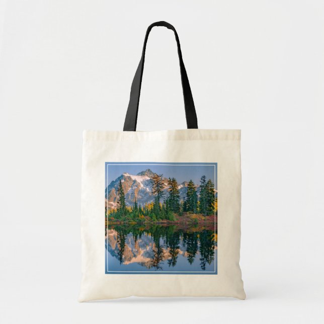 Mount Shuksan mirrored in Reflection Lake Tote Bag (Front)