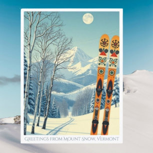 Mount Snow Vermont ski vacation retro Postcard