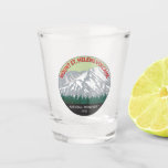 Mount St Helens National Volcanic Monument Vintage Shot Glass<br><div class="desc">Mount St Helens National Volcanic Monument vector artwork design. The national monument was set aside for research,  recreation,  and education. Inside the Monument,  the environment is left to respond naturally to the disturbance.</div>