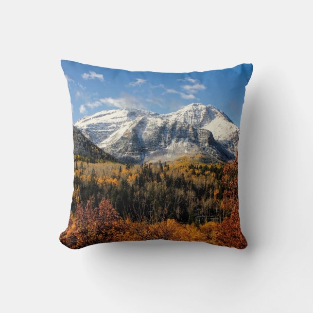 Mount Timpanogos in Autumn Utah Mountains Throw Pillow (Front)