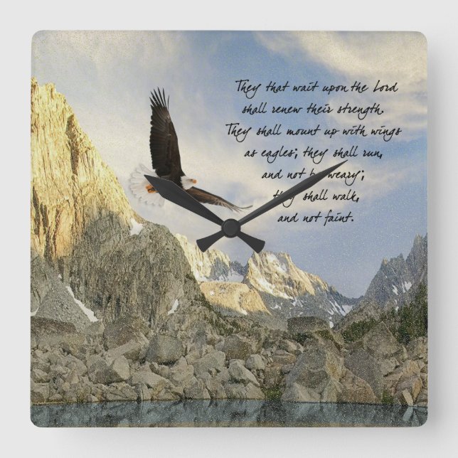 Mount Up With Wings As Eagles Isaiah 40 Square Wall Clock (Front)