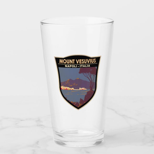 Mount Vesuvius Gulf of Naples Badge Vintage Glass (Front)