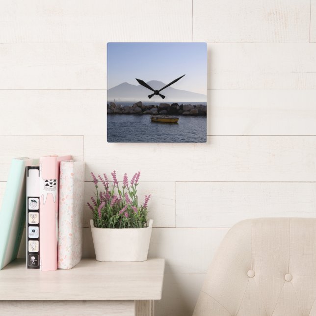 Mount Vesuvius in the Morning Mist 1 Square Wall Clock (Reading Room)