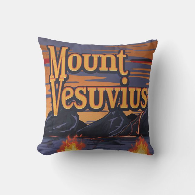 Mount Vesuvius volcano travel poster Throw Pillow (Front)