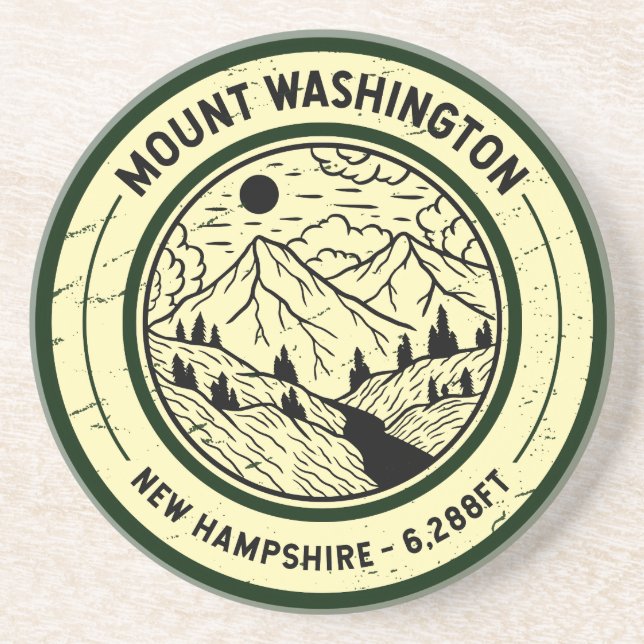 Mount Washington New Hampshire Hiking Skiing Retro Coaster (Front)