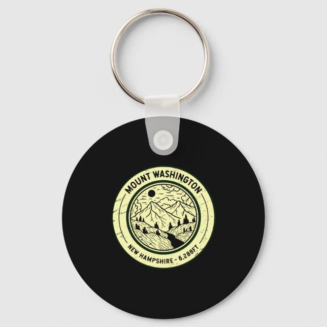 Mount Washington New Hampshire Hiking Skiing Retro Keychain (Front)
