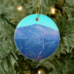 Mount Washington Ornament<br><div class="desc">This round porcelain ornament features an image of Mount Washington in New Hampshire. Located in Bretton Woods, this is the highest mountaintop in the northeastern United States. A weather observatory is stationed up there, hence the antennae. The front of the ornament has the image; the back has the location information....</div>