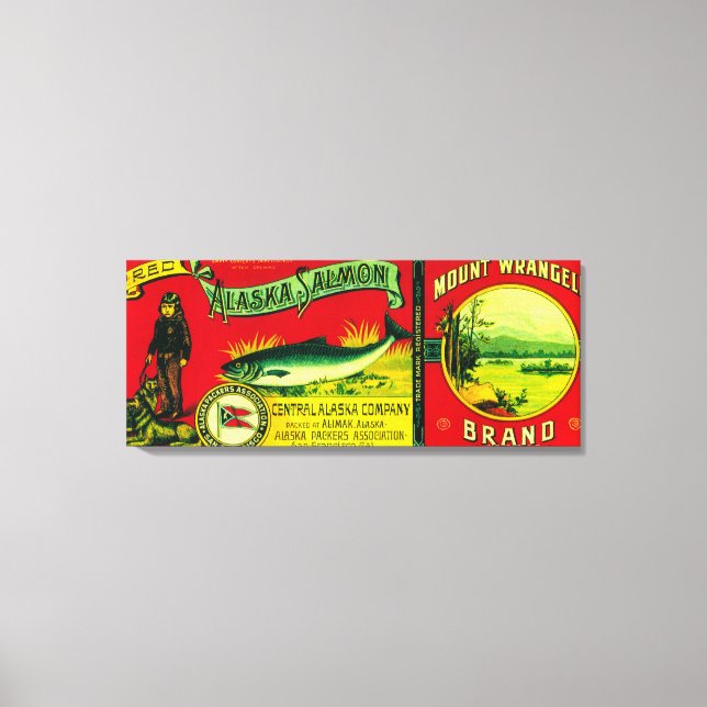Mount Wrangell Salmon Can LabelAlimak, AK Canvas Print (Front)