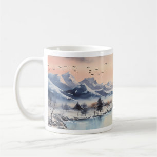 Mountai, Sun, River in The Winter Coffee Mug