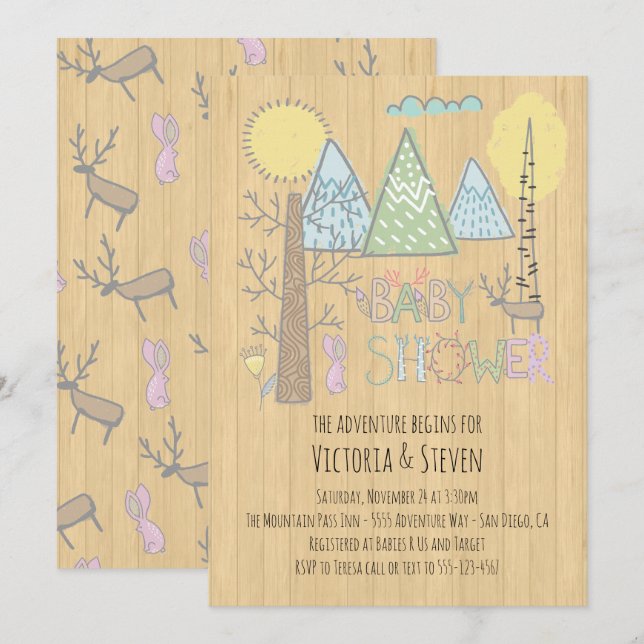 Mountain Adventure Baby Shower Watercolor forest Invitation (Front/Back)