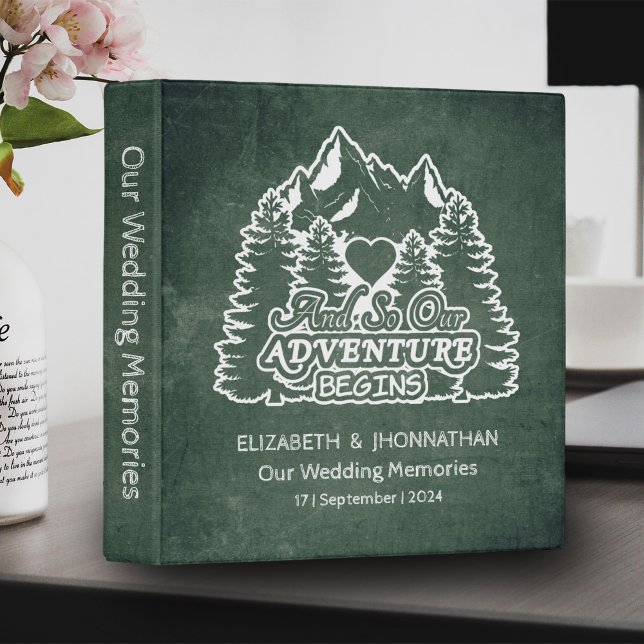 Mountain Adventure Begins Green Chalkboard Wedding Binder (Creator Uploaded)