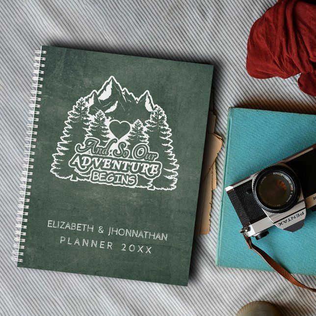 Mountain Adventure Begins Green Chalkboard Wedding Planner (Creator Uploaded)
