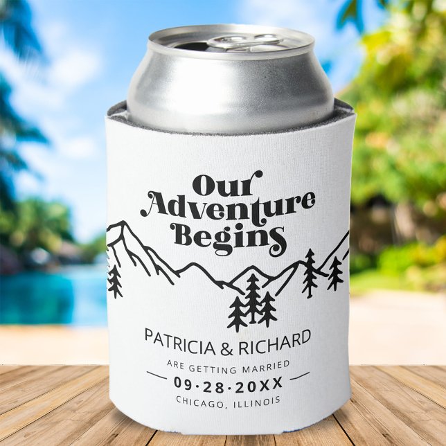Mountain Adventure Begins Rustic Forest Wedding Can Cooler (Creator Uploaded)